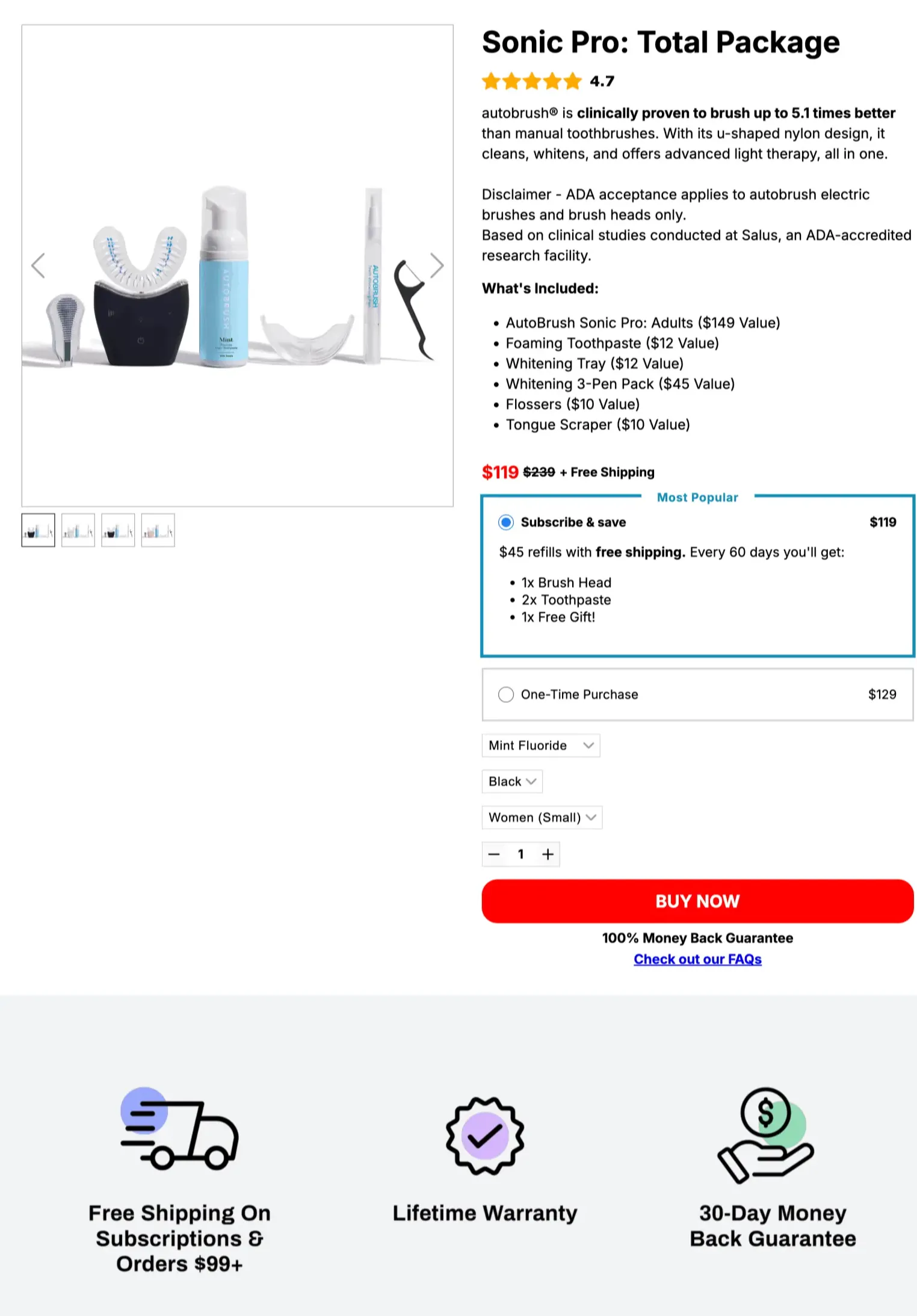 Autobrush electric toothbrush checkout page